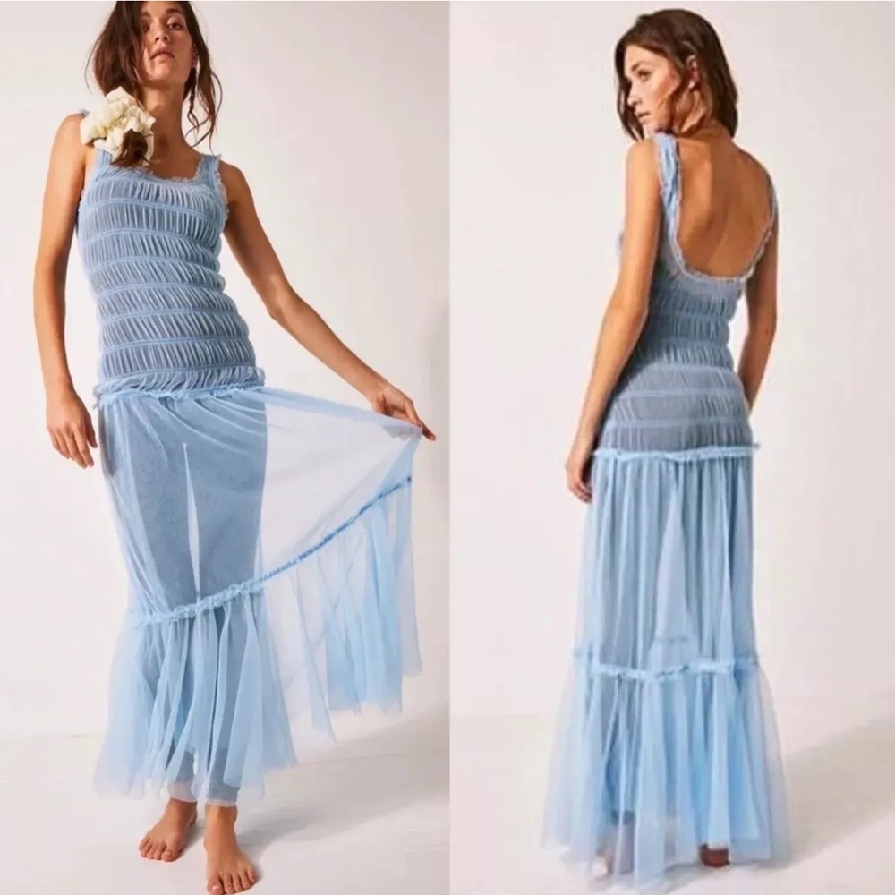 INTIMATELY FREE PEOPLE Let’s Talk Tutu Tulle Blue Slip Dress Size XS